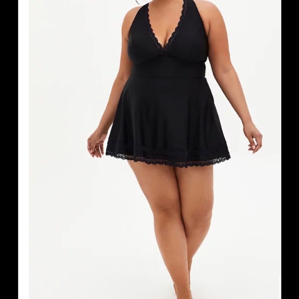 torrid Black Lace Trim Swim Dress 1X NEW
